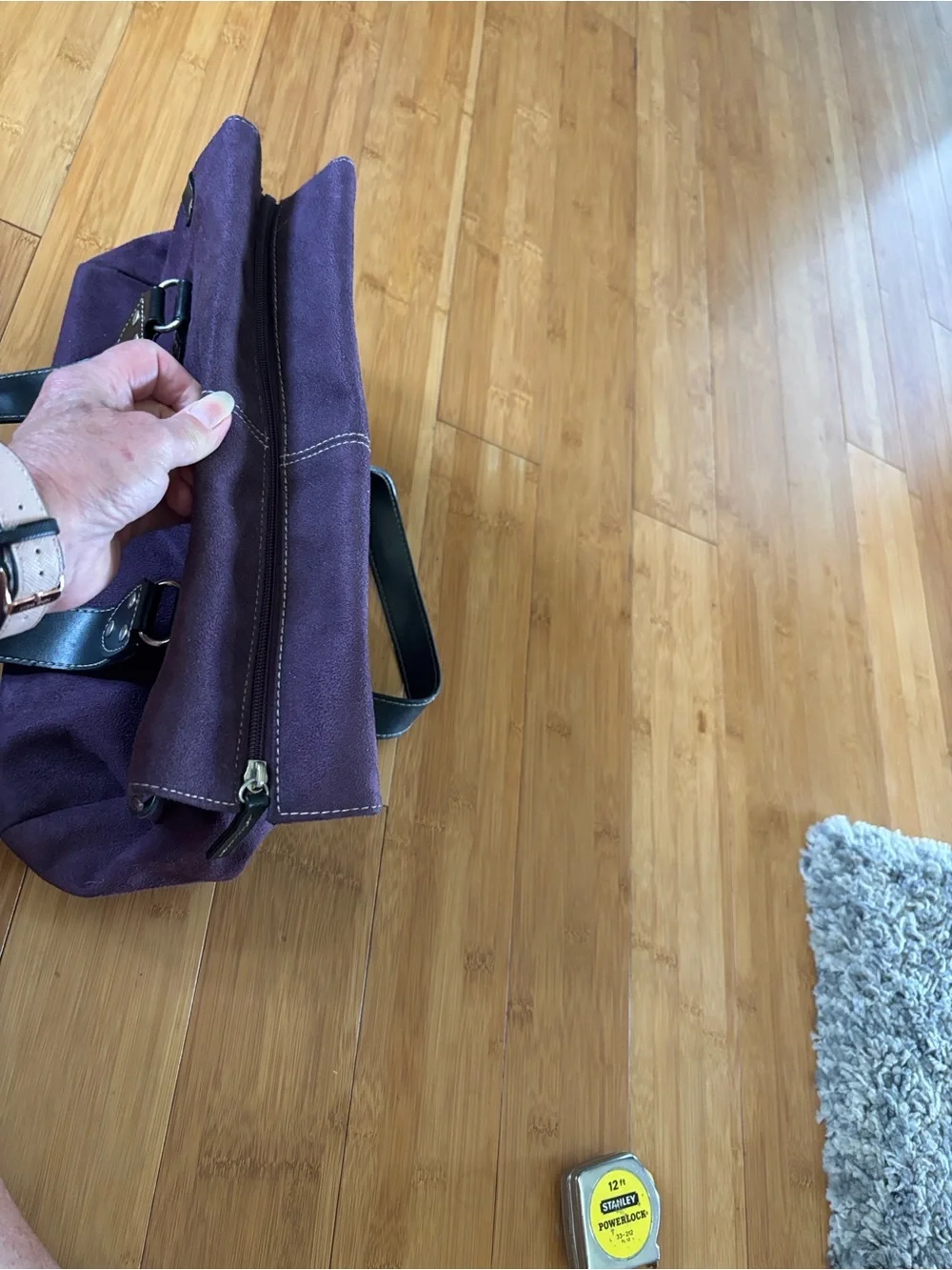 St. John's Bay Plum Suede Satchel with Black Handles
